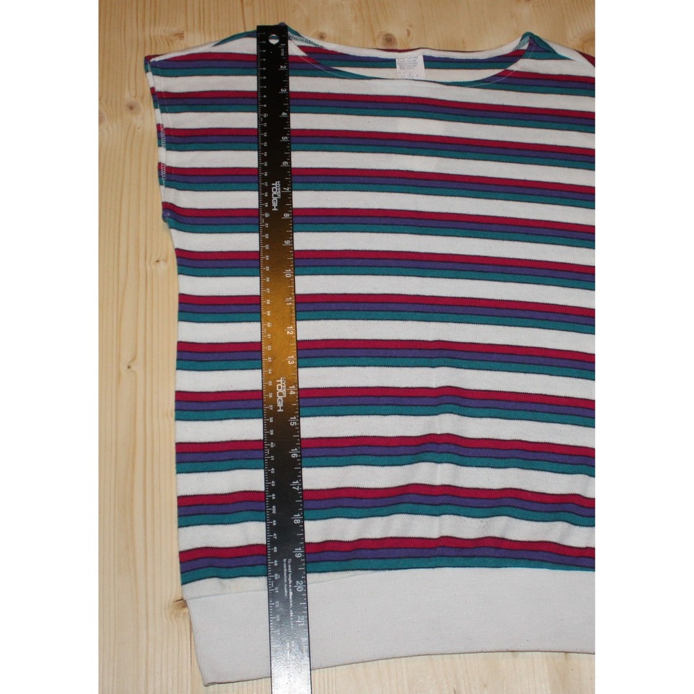 1980's Womens Top Medium Multi Color Striped Sleeveless Boat Neck Vintage - Picture 6 of 7